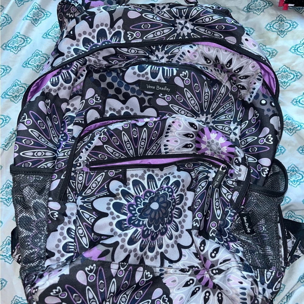 Vera Bradley Black and Purple Floral Backpack